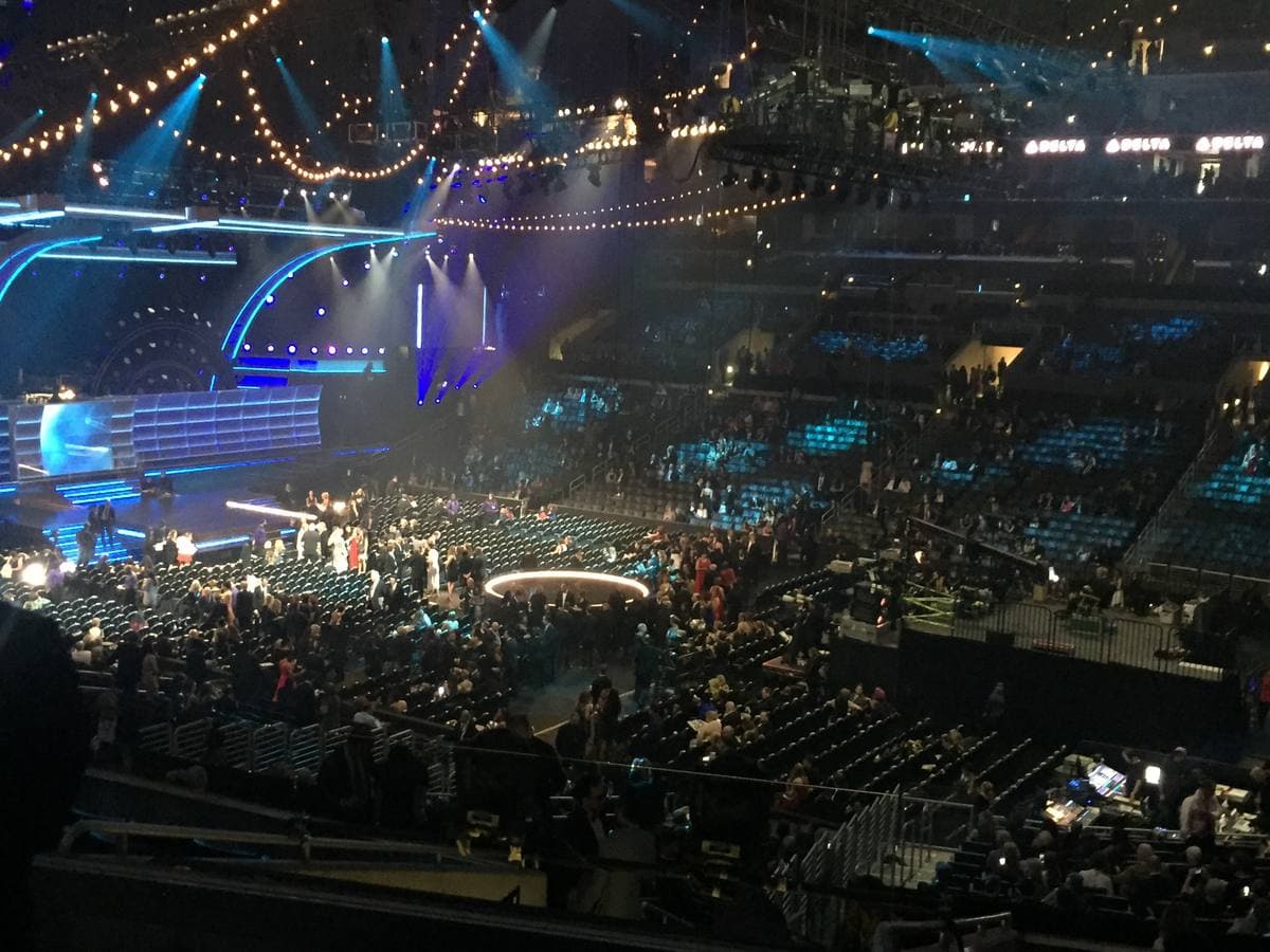 The arena forecourt dressed for the Grammy Awards