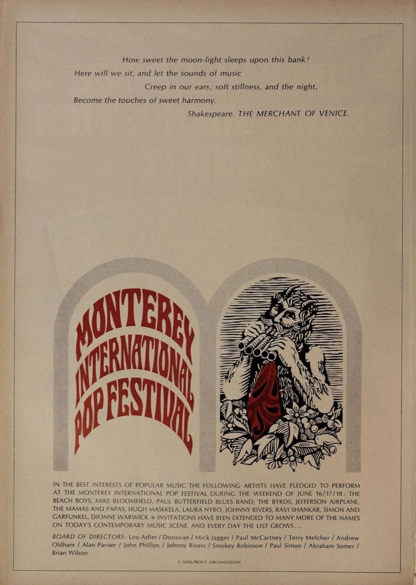 A cream advertisement with arched panels and the festival name in decorative lettering