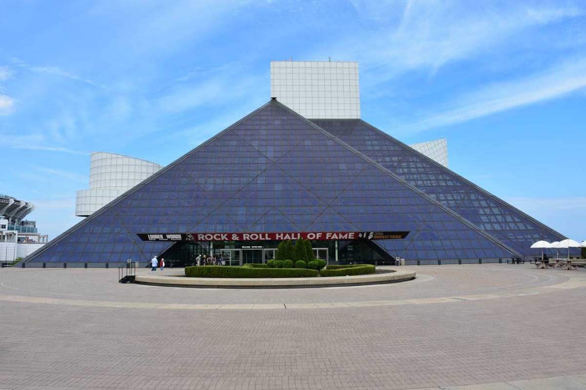 The glass pyramid of the Rock and Roll Hall of Fame by Lake Erie