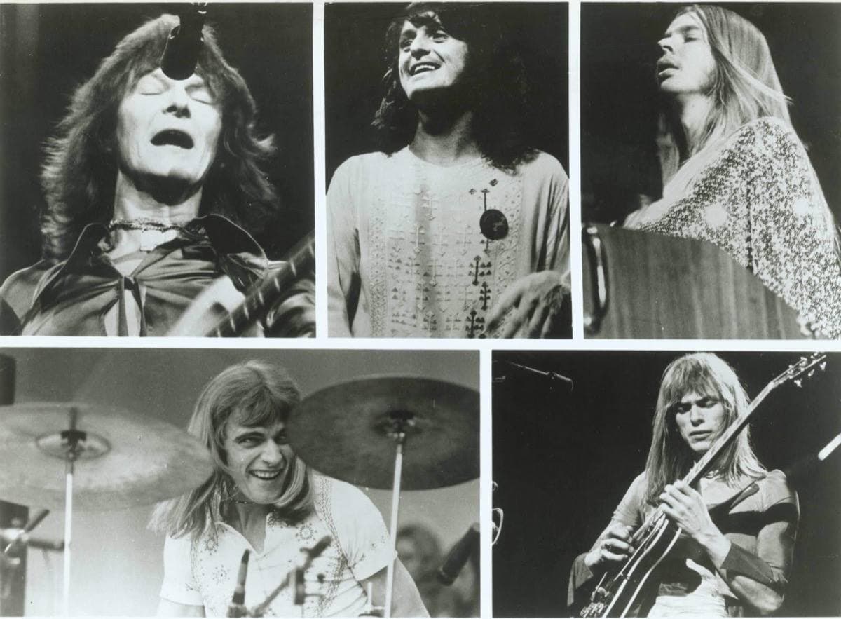 Five members of Yes in a 1973 press photograph