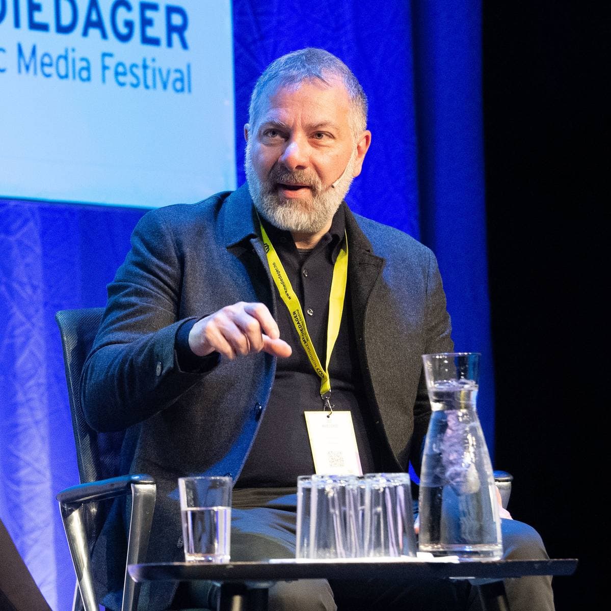 Jed Mercurio on stage, speaking