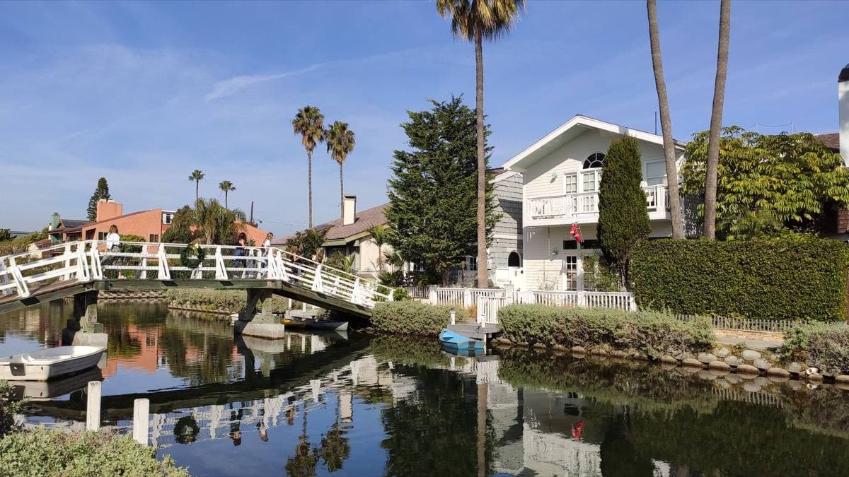 Houses and small bridges along a quiet Venice canal