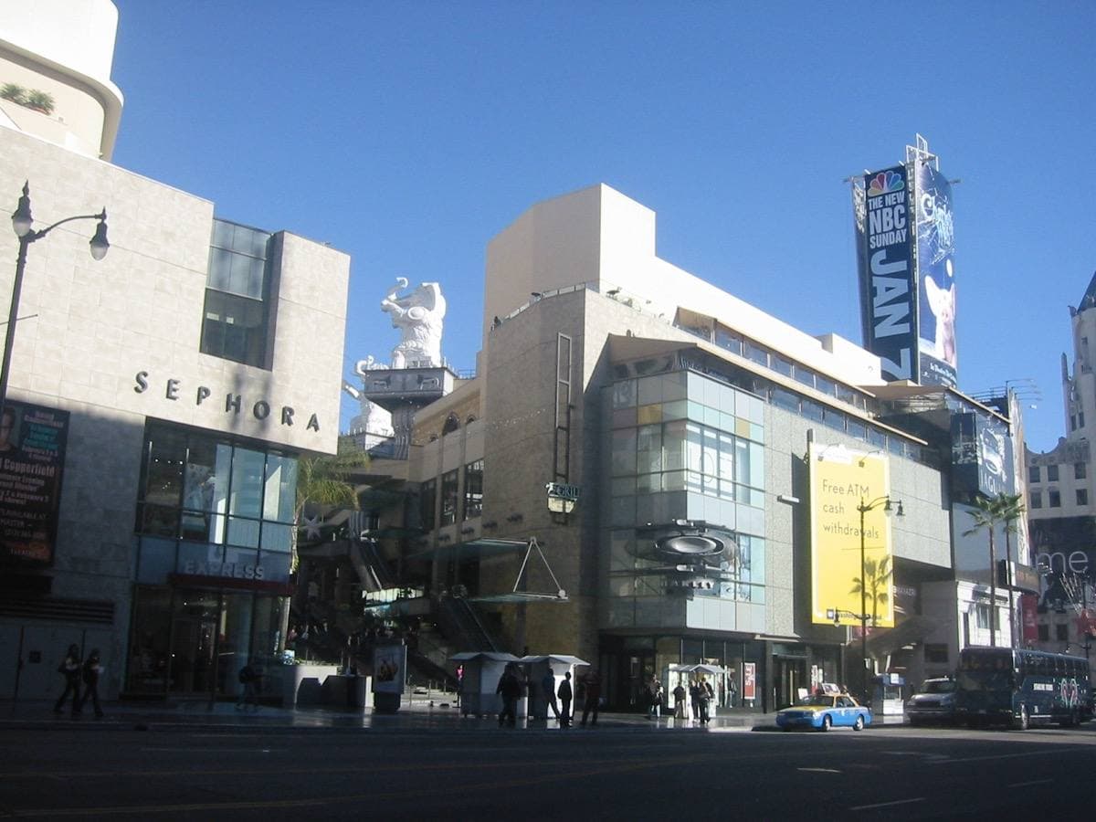 A large shopping-centre entrance on Hollywood Boulevard