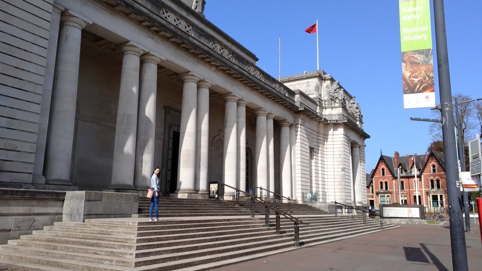 The columned portico and steps of National Museum Cardiff