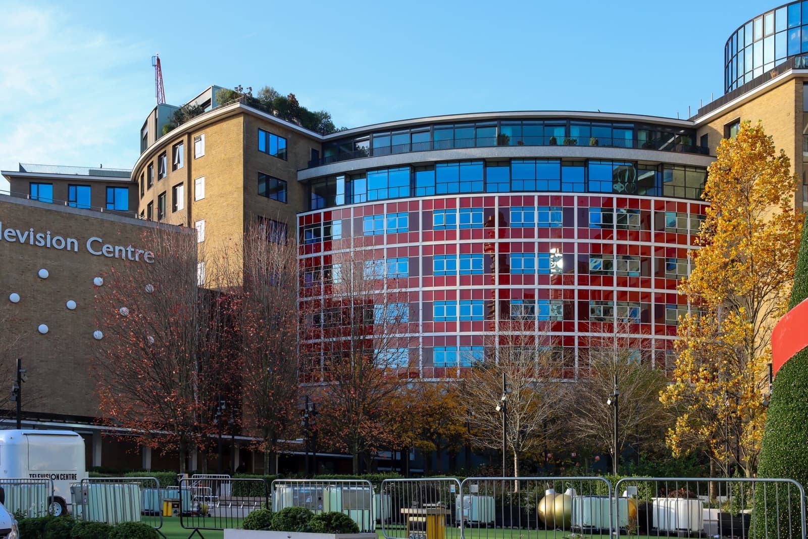 The curved glass front of the former BBC Television Centre