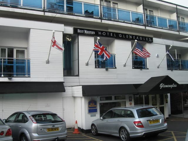 The white Gleneagles Hotel in Torquay