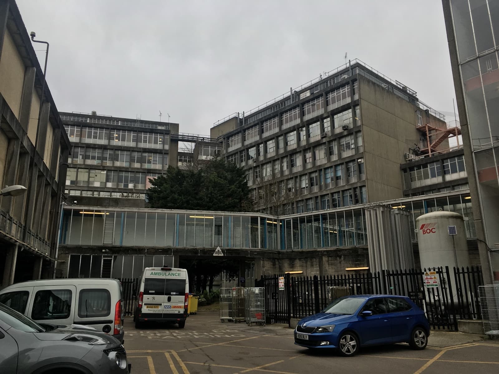 Northwick Park Hospital’s concrete blocks seen from Watford Road