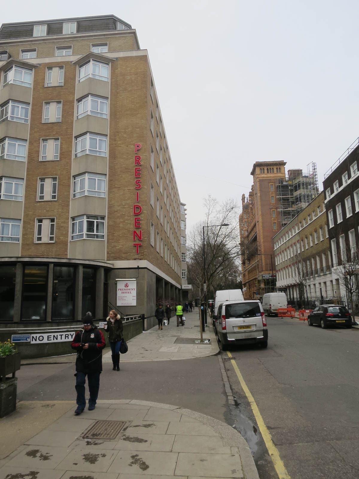 The President Hotel, a large brick block on Guilford Street