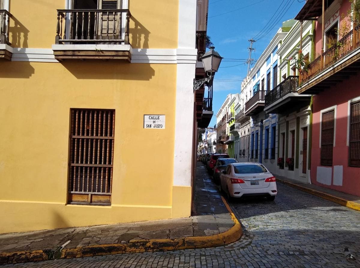 Pastel colonial houses on a corner in Old San Juan