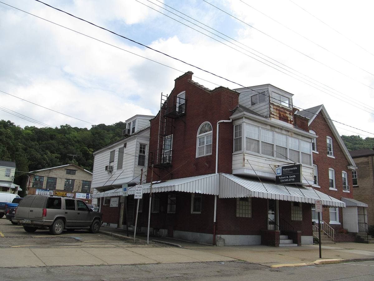 A street of older brick buildings in a small Pennsylvania town