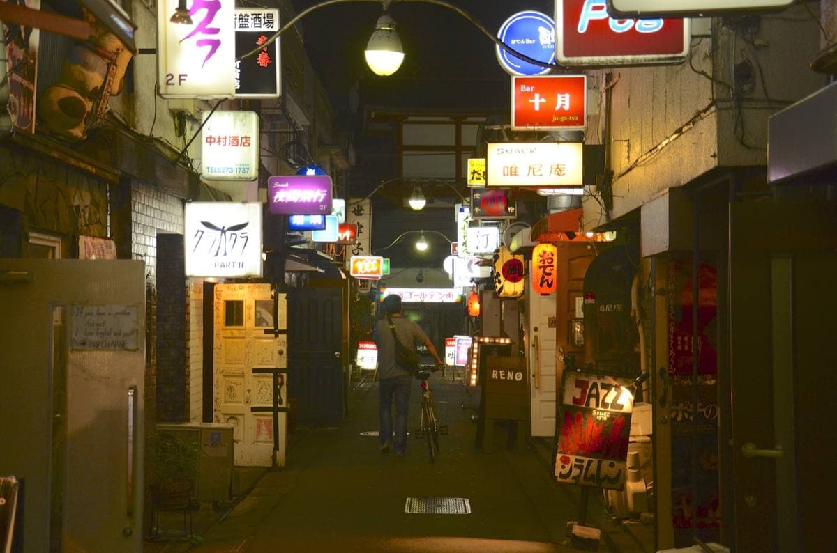 Midnight Diner: Tokyo Stories: The noren: lift the panels of a noren over Golden Gai, pick the makings for the ten dishes of 2009 and hang their plaques, and search Shinjuku for a diner that turns out to be a warehouse in Iruma.
