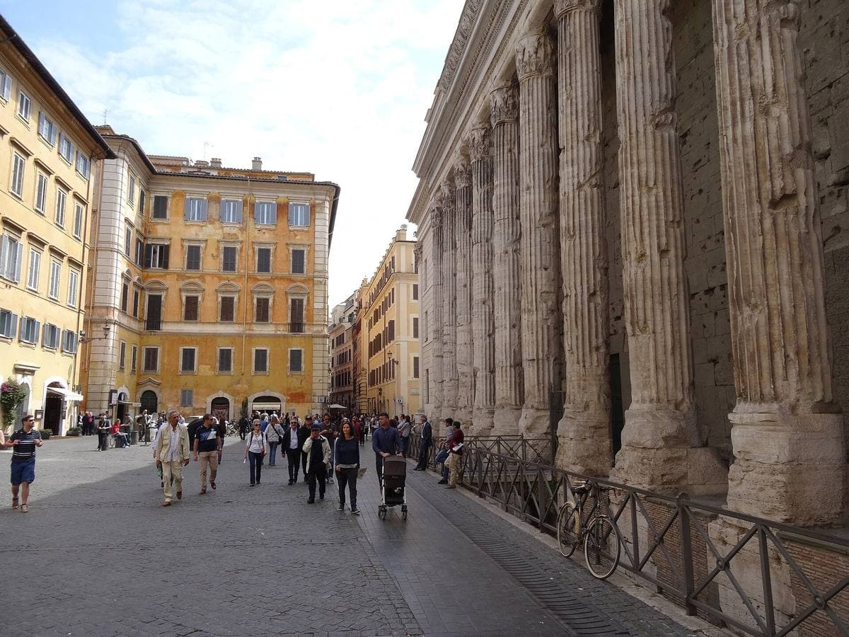 A row of tall Corinthian columns set into a building front