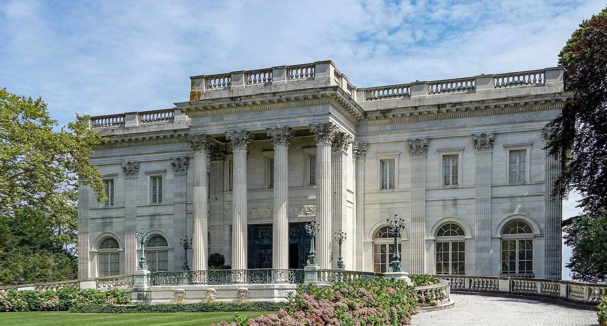 Marble House, a white marble mansion with a tall columned portico