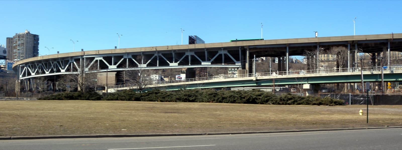 The curving ramps of the Lincoln Tunnel Helix above Weehawken