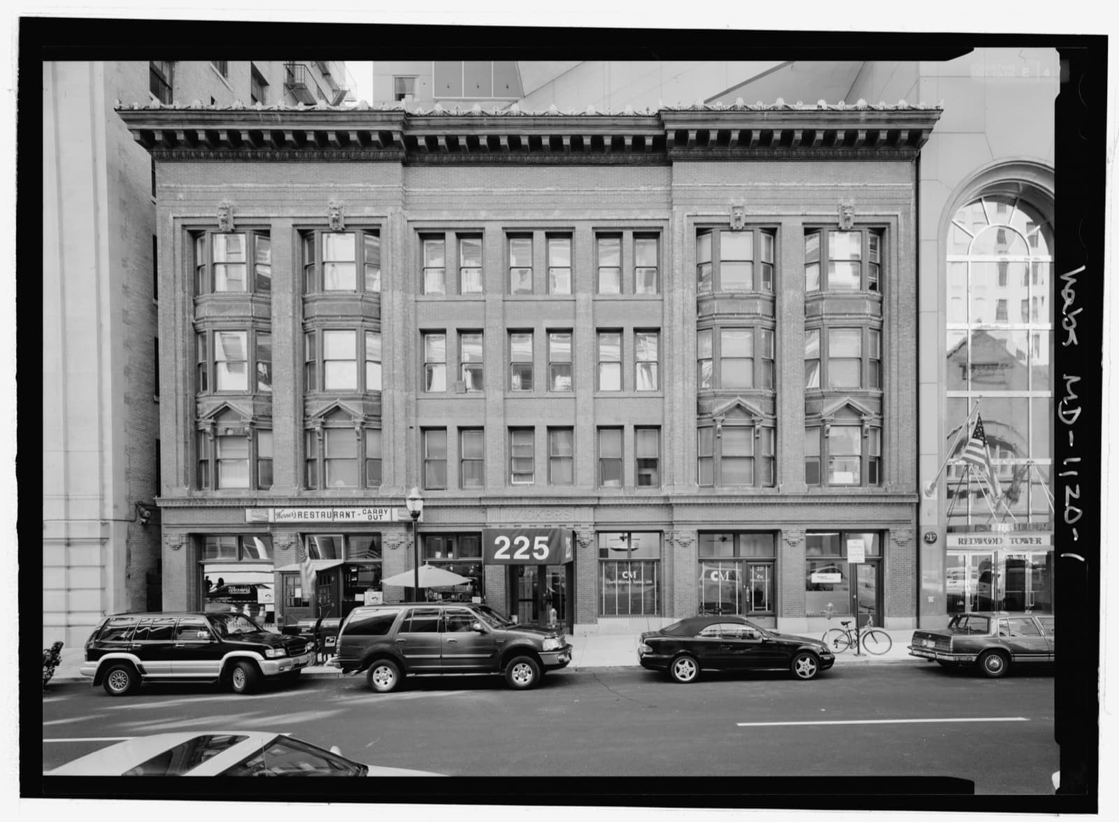 The Vickers Building on East Redwood Street, photographed for a historic survey
