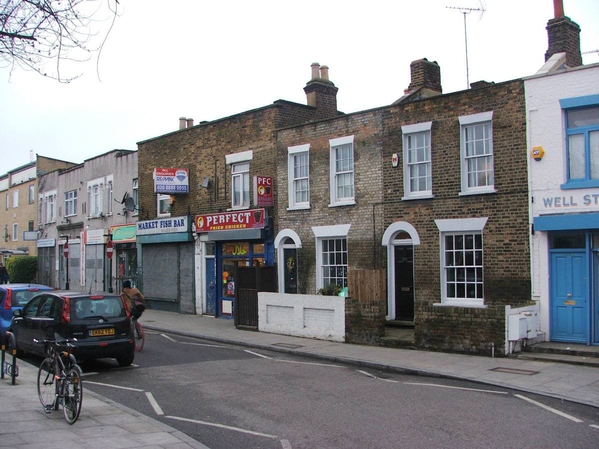 A row of small shops on a London high street