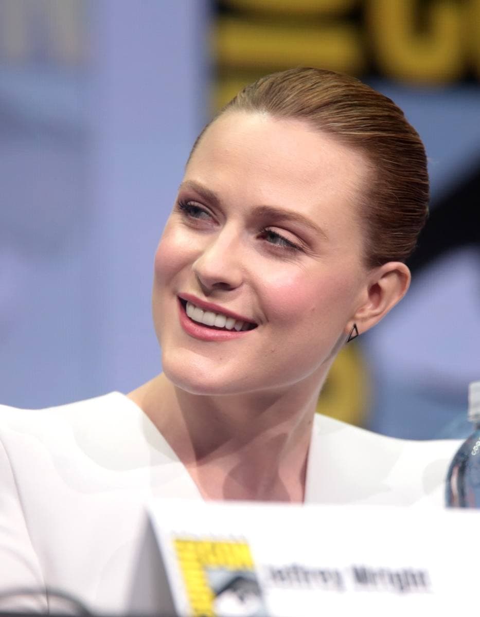 Evan Rachel Wood smiling at a panel table