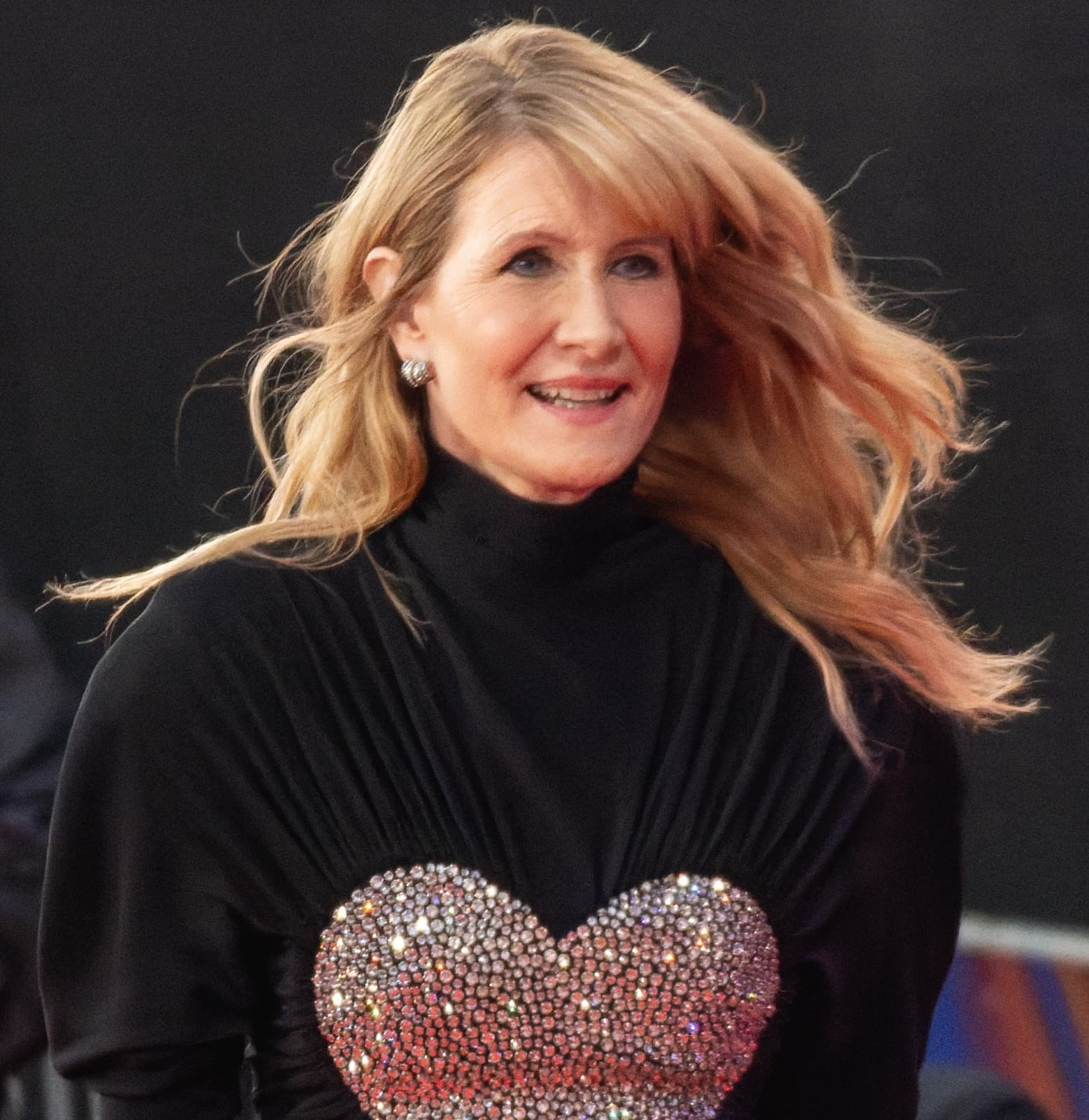 Laura Dern smiling, with long wavy hair