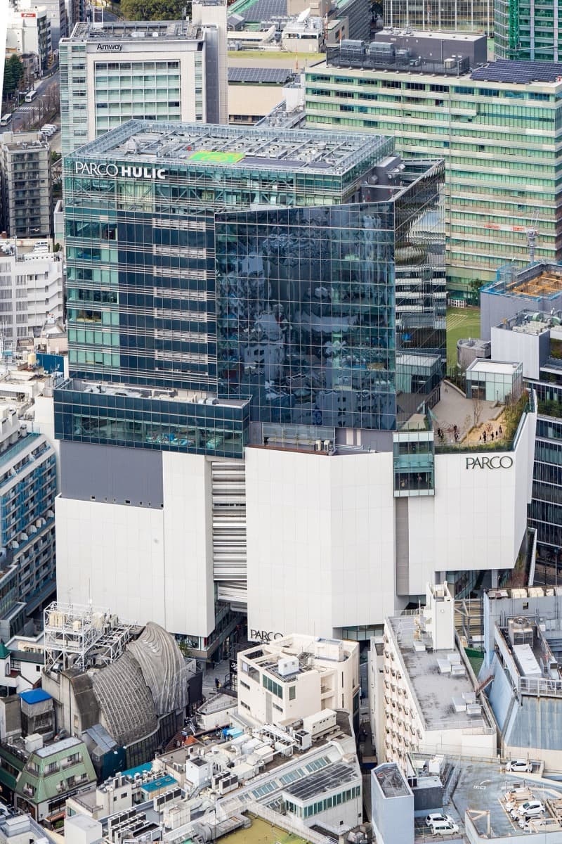 A tall building in Shibuya seen from the street