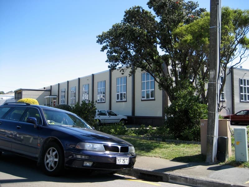 A low industrial-style building in a Wellington suburb