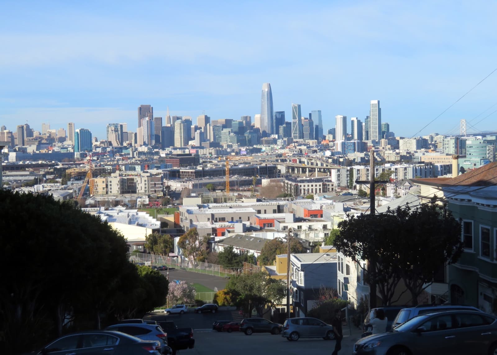 Rooftops of Potrero Hill in the foreground and downtown towers beyond