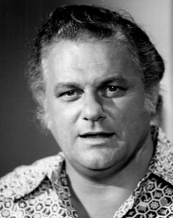 Charles Durning in a patterned shirt, mid-sentence