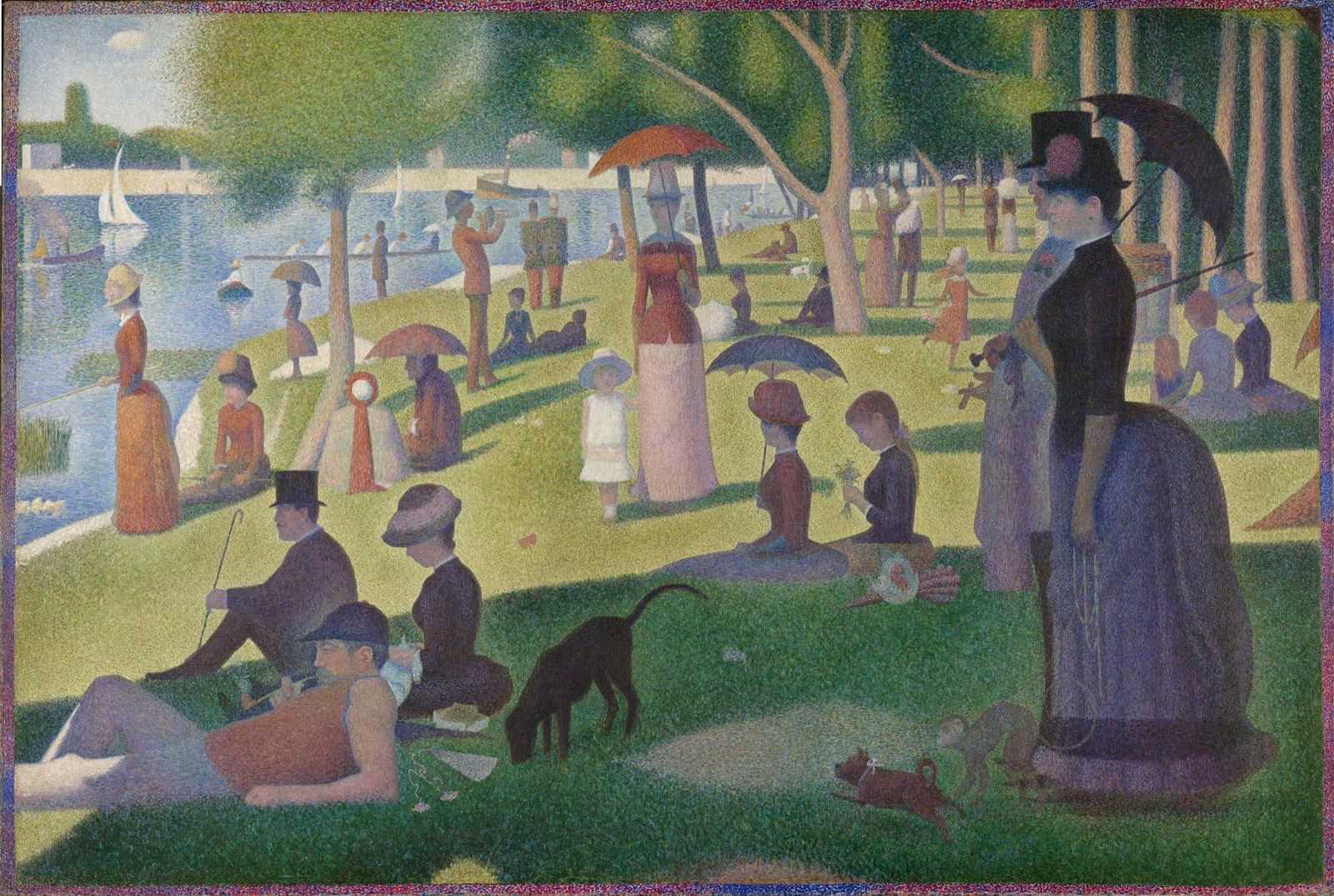 Seurat’s painting of Parisians resting on a riverbank in the sun, made of tiny dots of colour