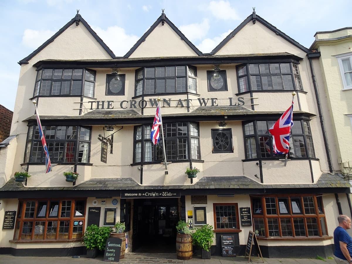 The front of an old coaching inn on a town square