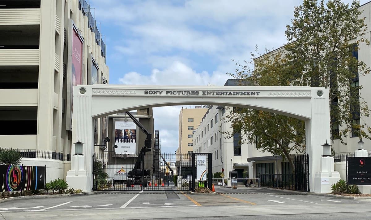 A studio gate and gatehouse on a Culver City street