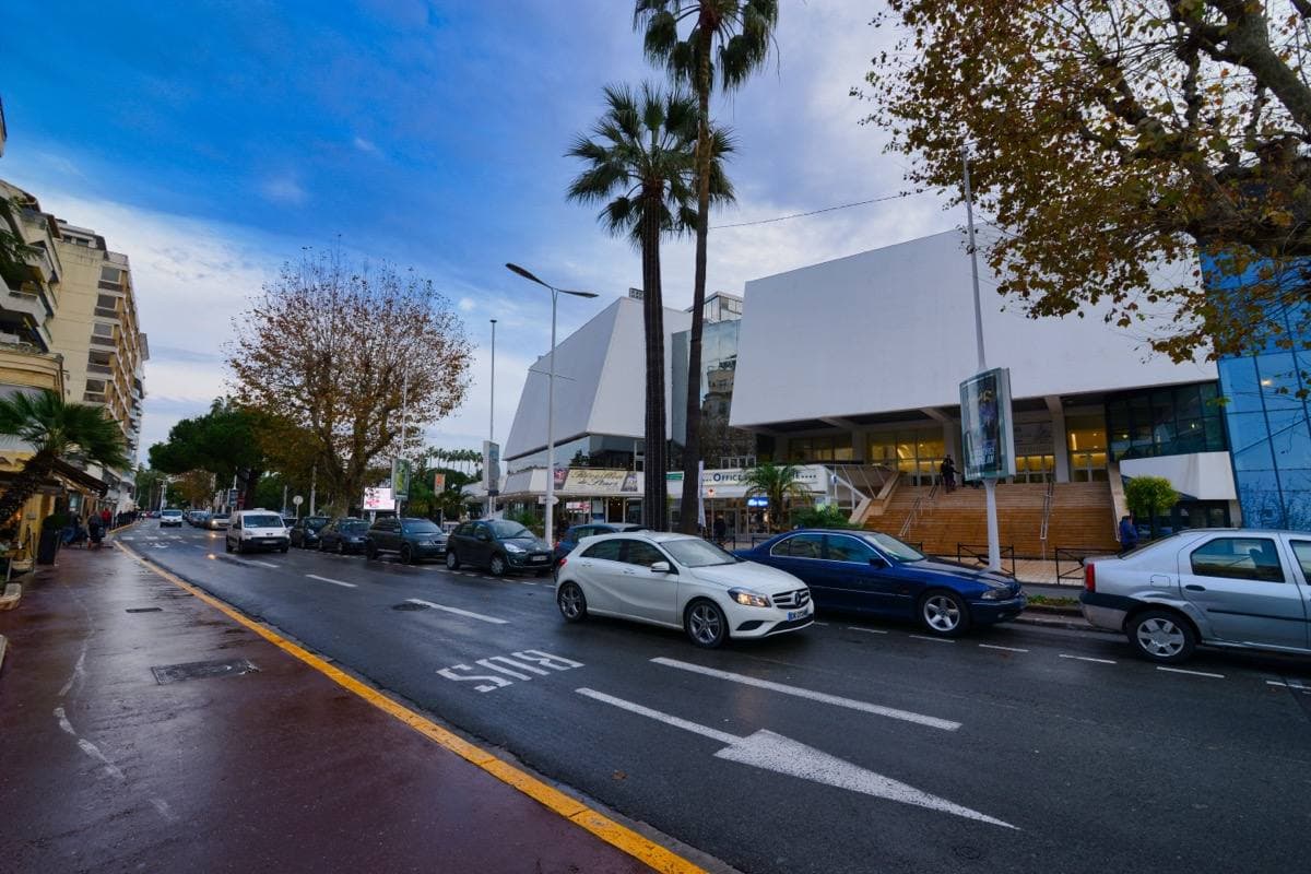The Palais des Festivals in Cannes lit up at night
