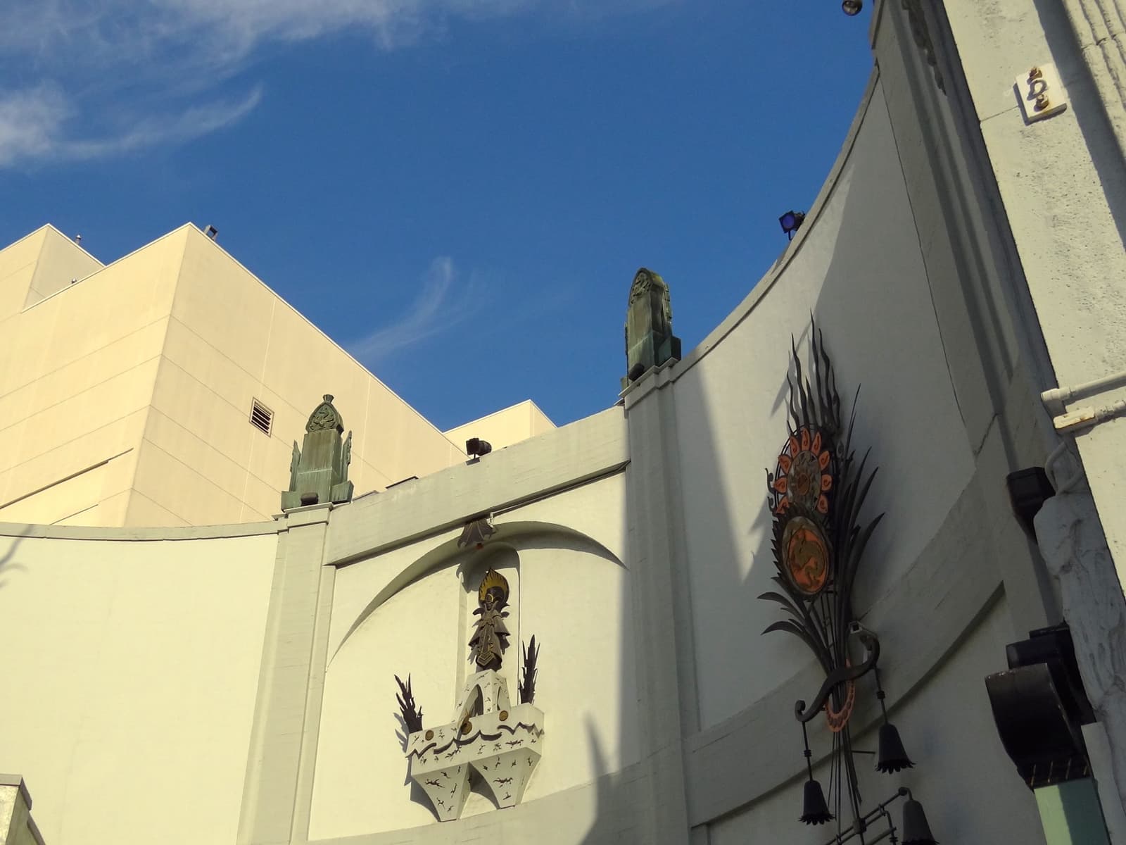 The red columns and pagoda roof of the Chinese Theatre above its forecourt