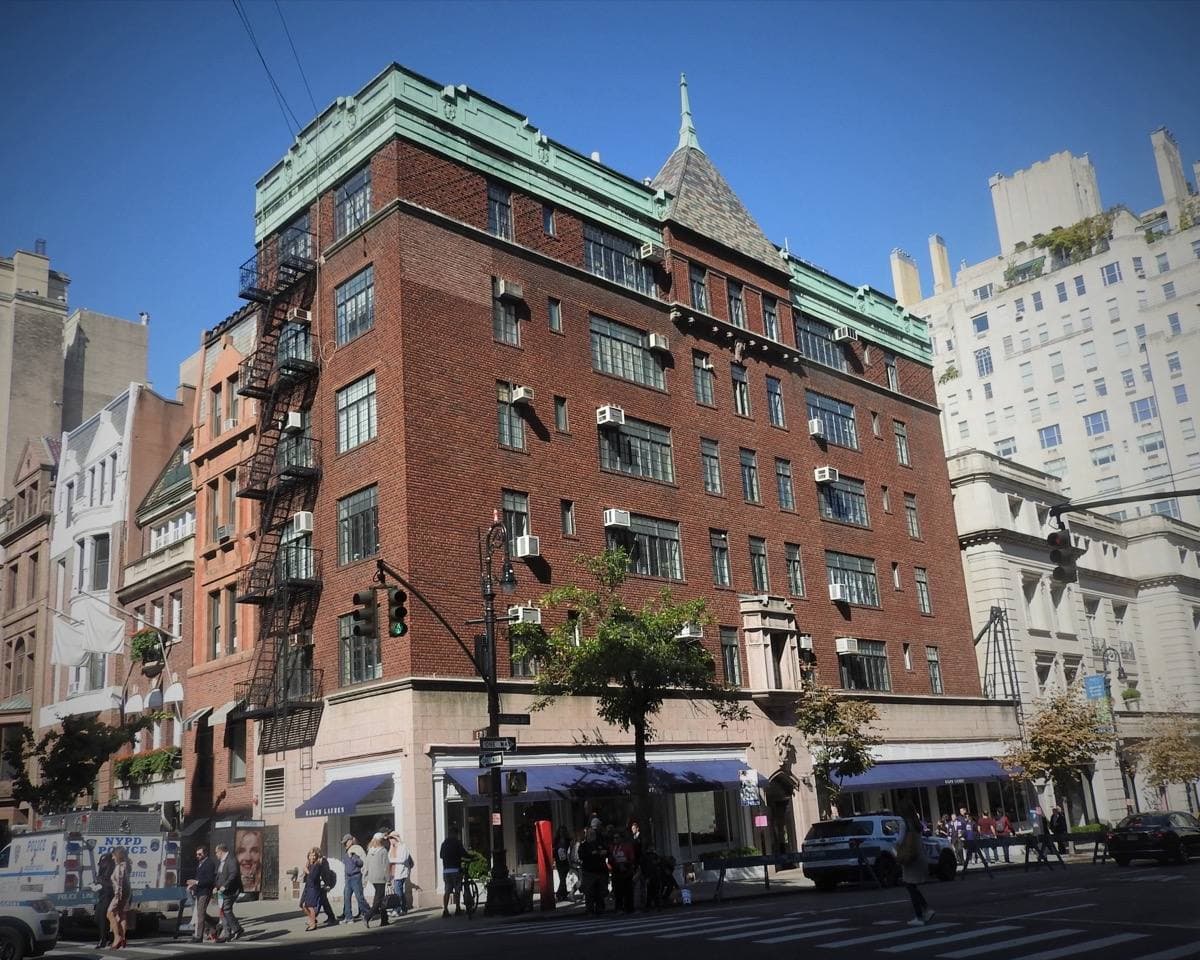 Brick apartment buildings and shops on Madison Avenue