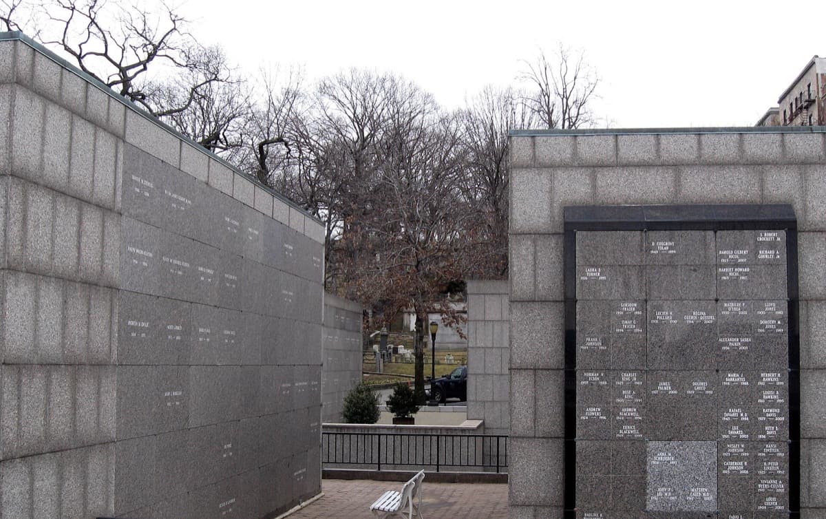 A stone mausoleum entrance seen from Riverside Drive