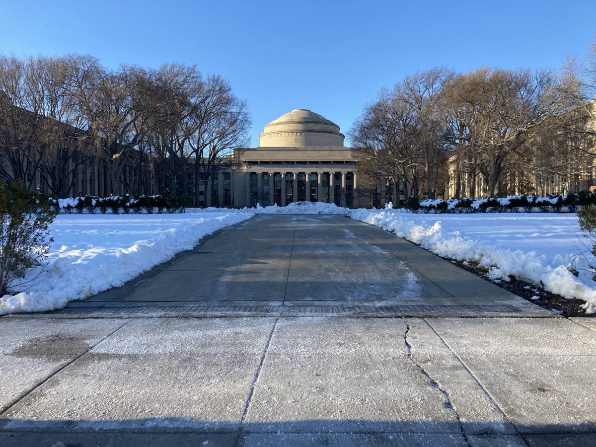MIT's Great Dome above its columned entrance