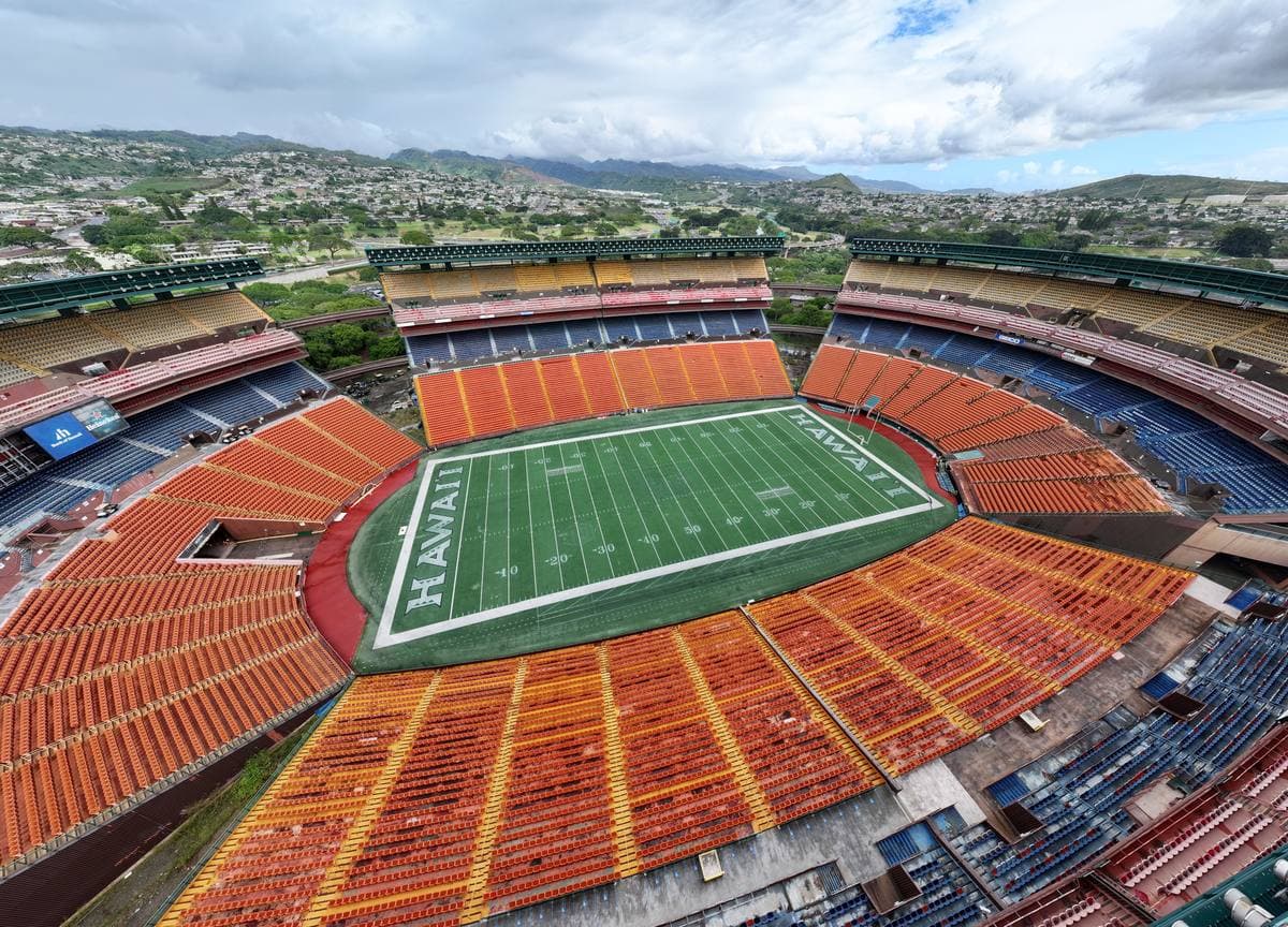 An empty Aloha Stadium seen from above