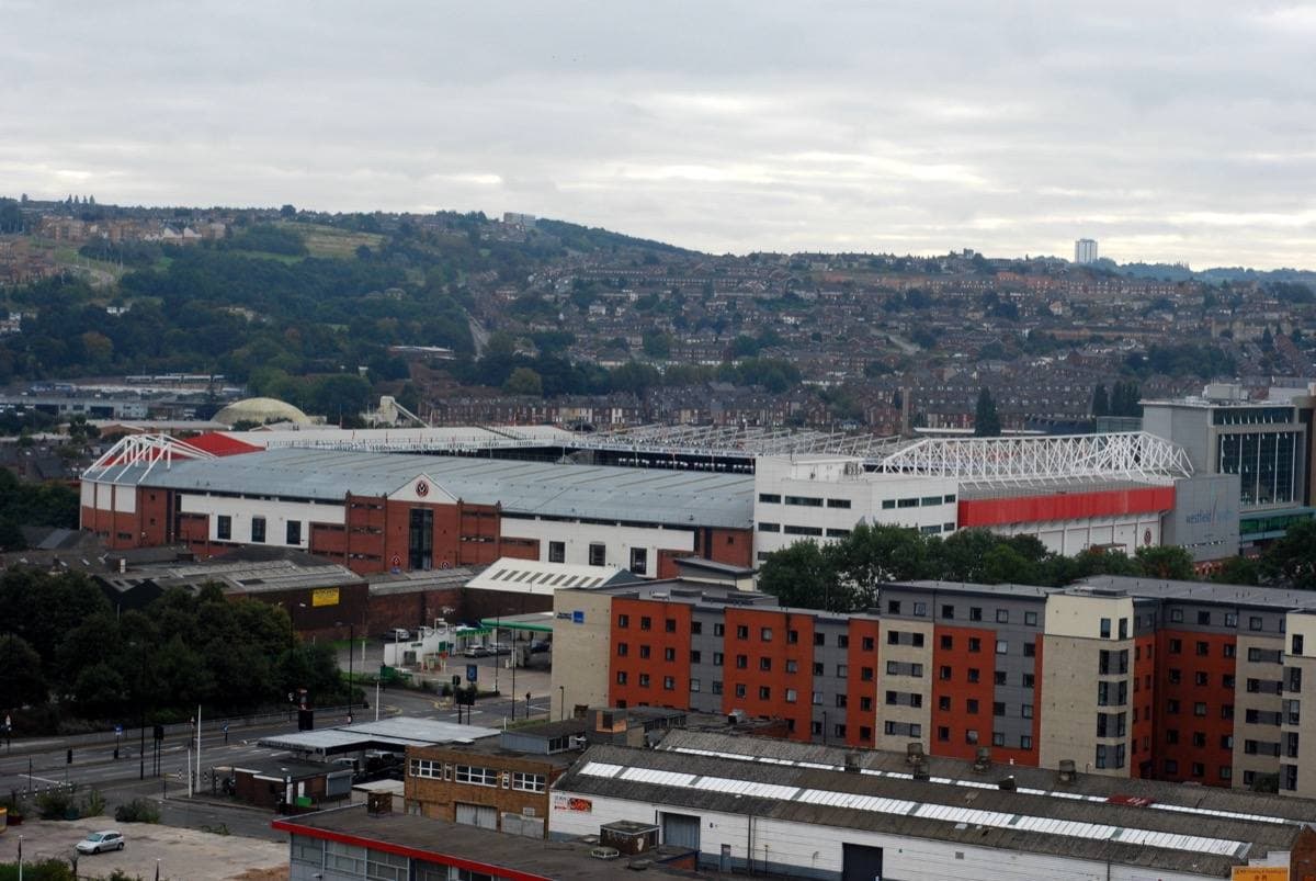 Bramall Lane football ground in Sheffield seen from above