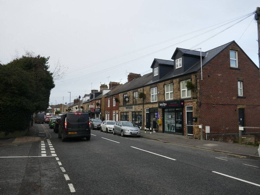 Mosborough High Street in Sheffield with stone houses