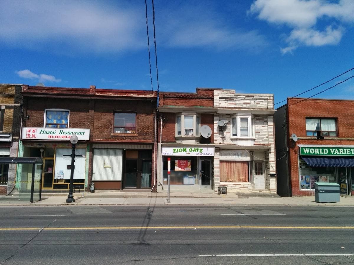 Storefronts along Weston Road in Toronto