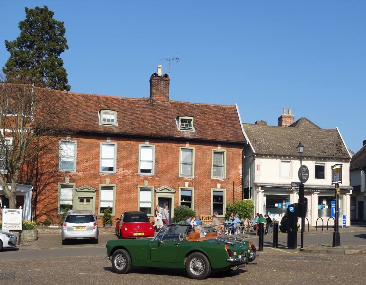 Shops and houses around Market Hill in Framlingham