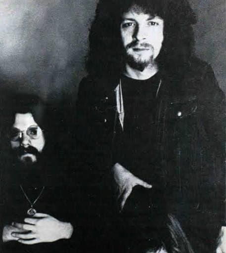 Jeff Lynne and Roy Wood with long hair in a 1973 publicity photograph