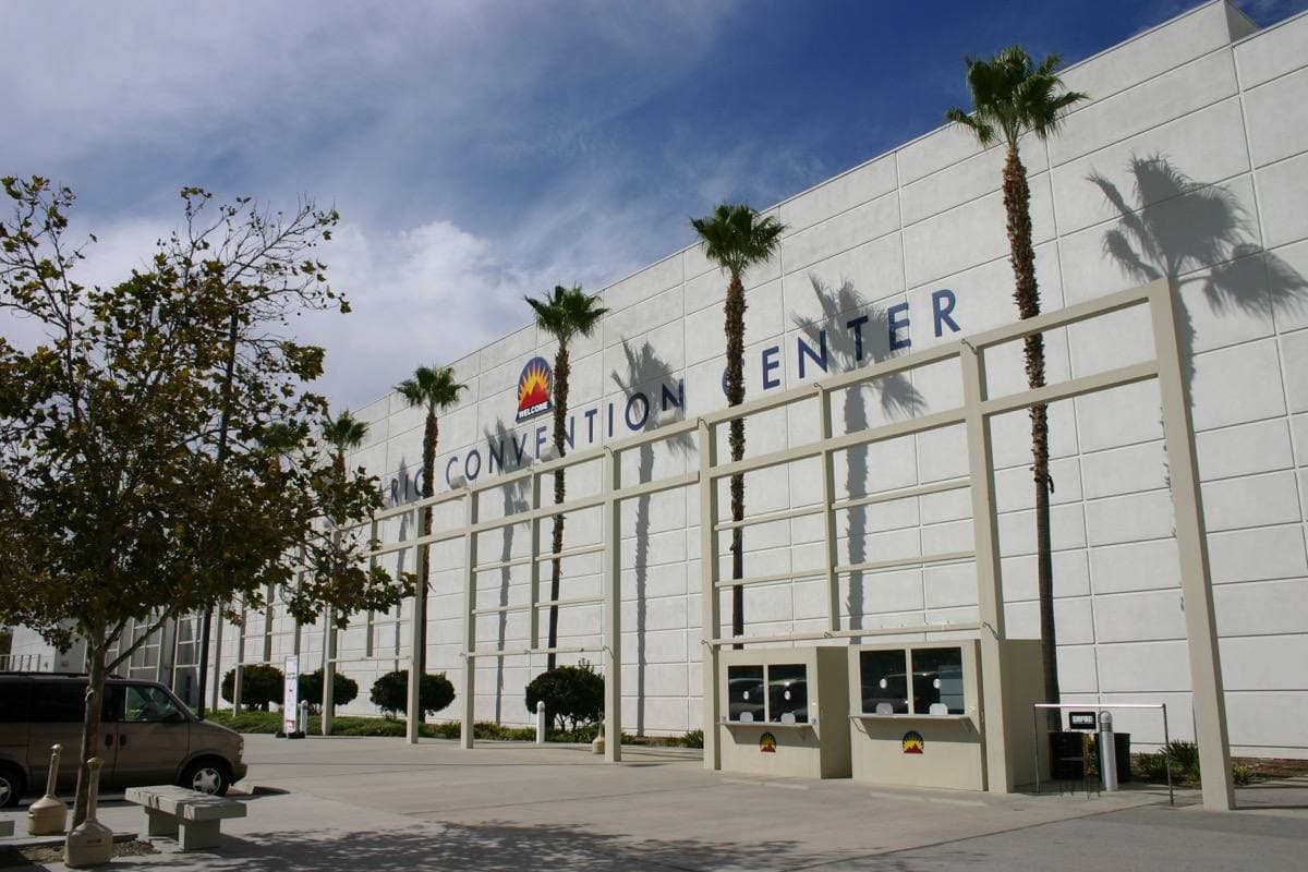 The Ontario Convention Center under a clear sky