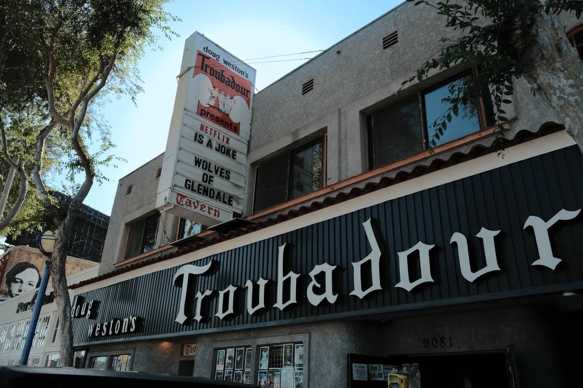 The Troubadour club's frontage on Santa Monica Boulevard
