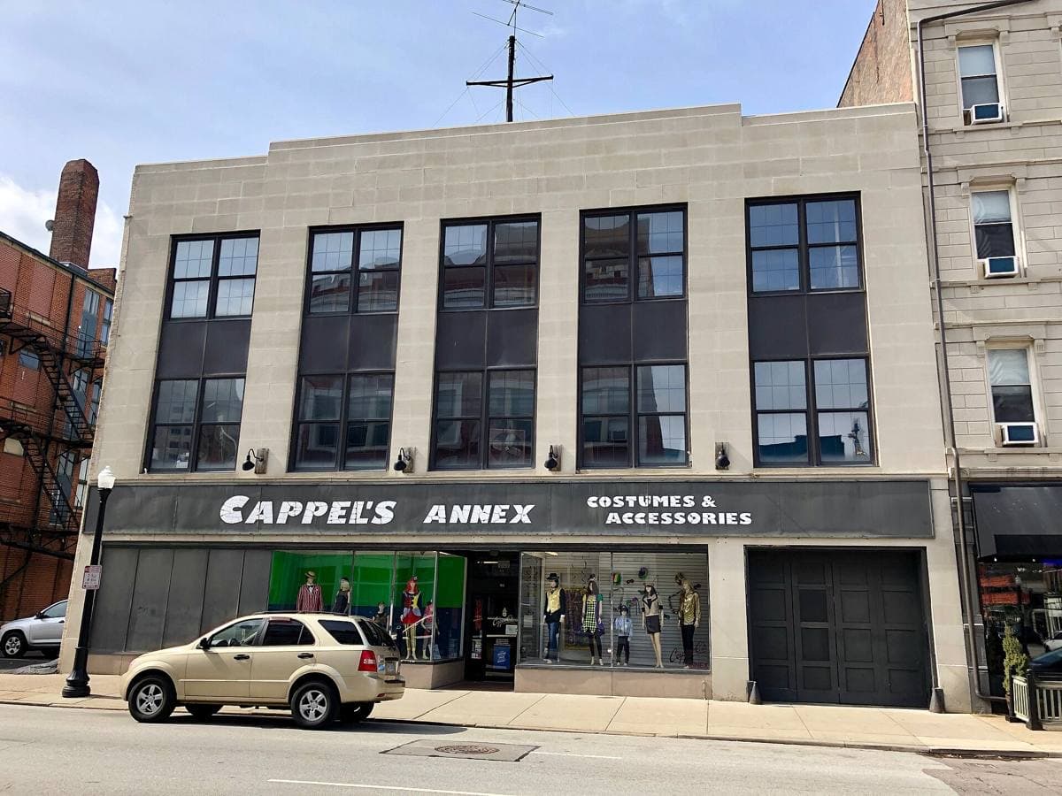 Brick commercial buildings along a downtown Cincinnati street