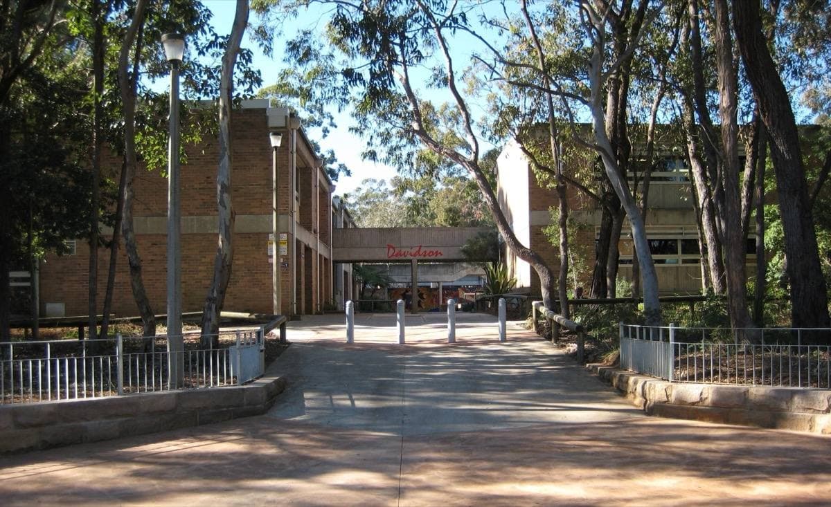 Low brick buildings of Davidson High School in Frenchs Forest