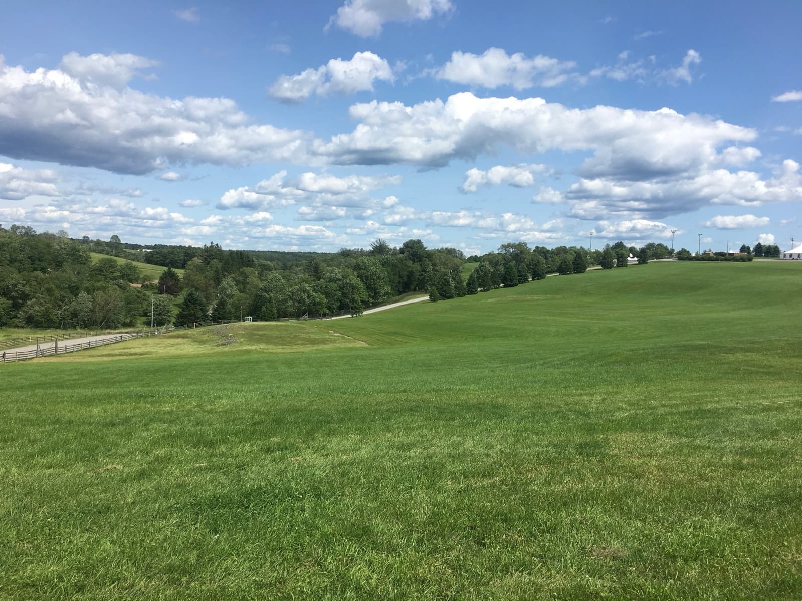 A wide green sloping field under a big sky