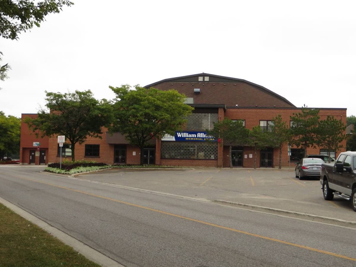 The brick front of the William Allman Memorial Arena