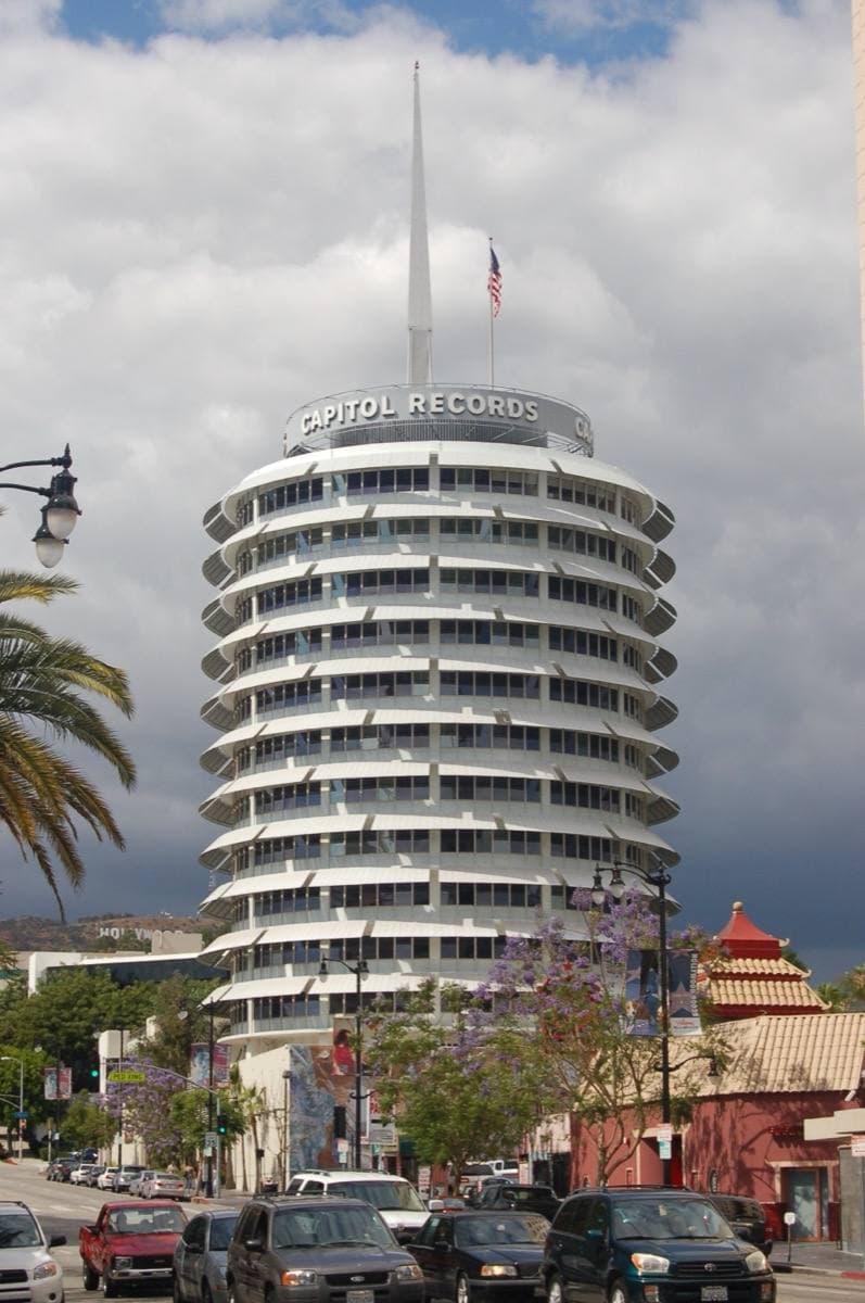 The round Capitol Records Tower with its spire