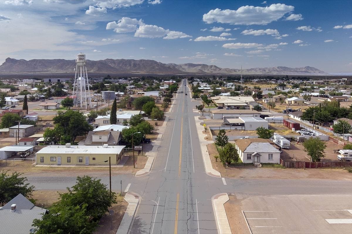 The small town of Van Horn in the West Texas desert