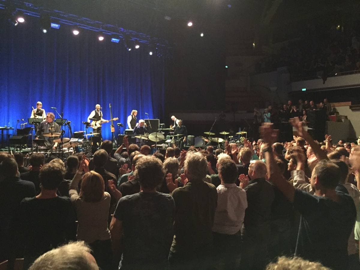 King Crimson on a lit stage in Utrecht, 2015