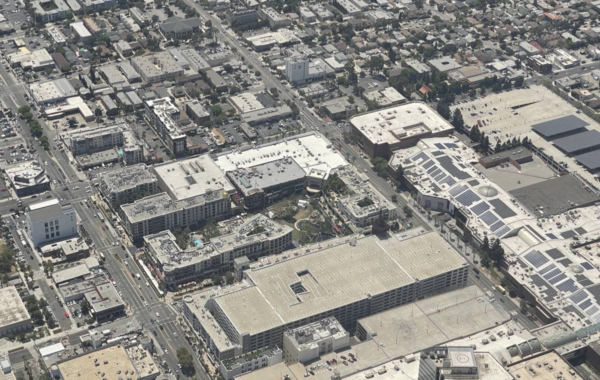Shops and a lawn at the Americana at Brand in downtown Glendale